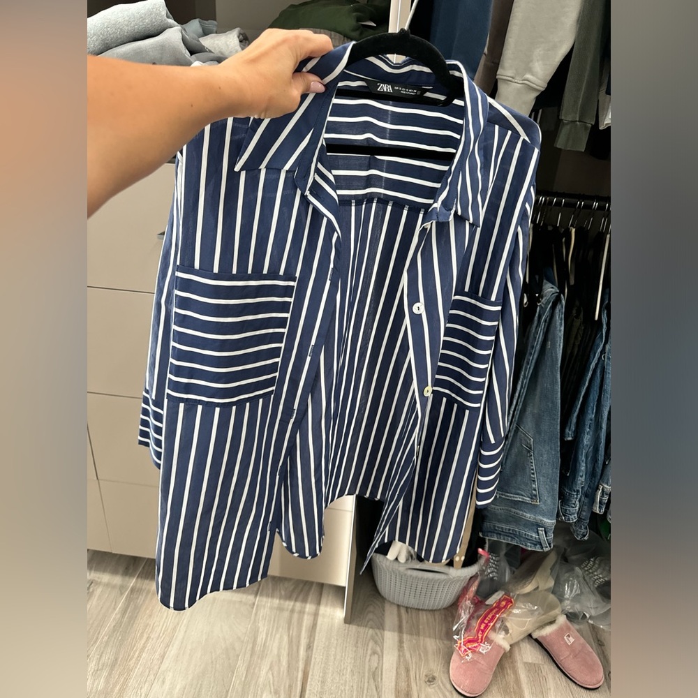 Zara striped button down top size small
